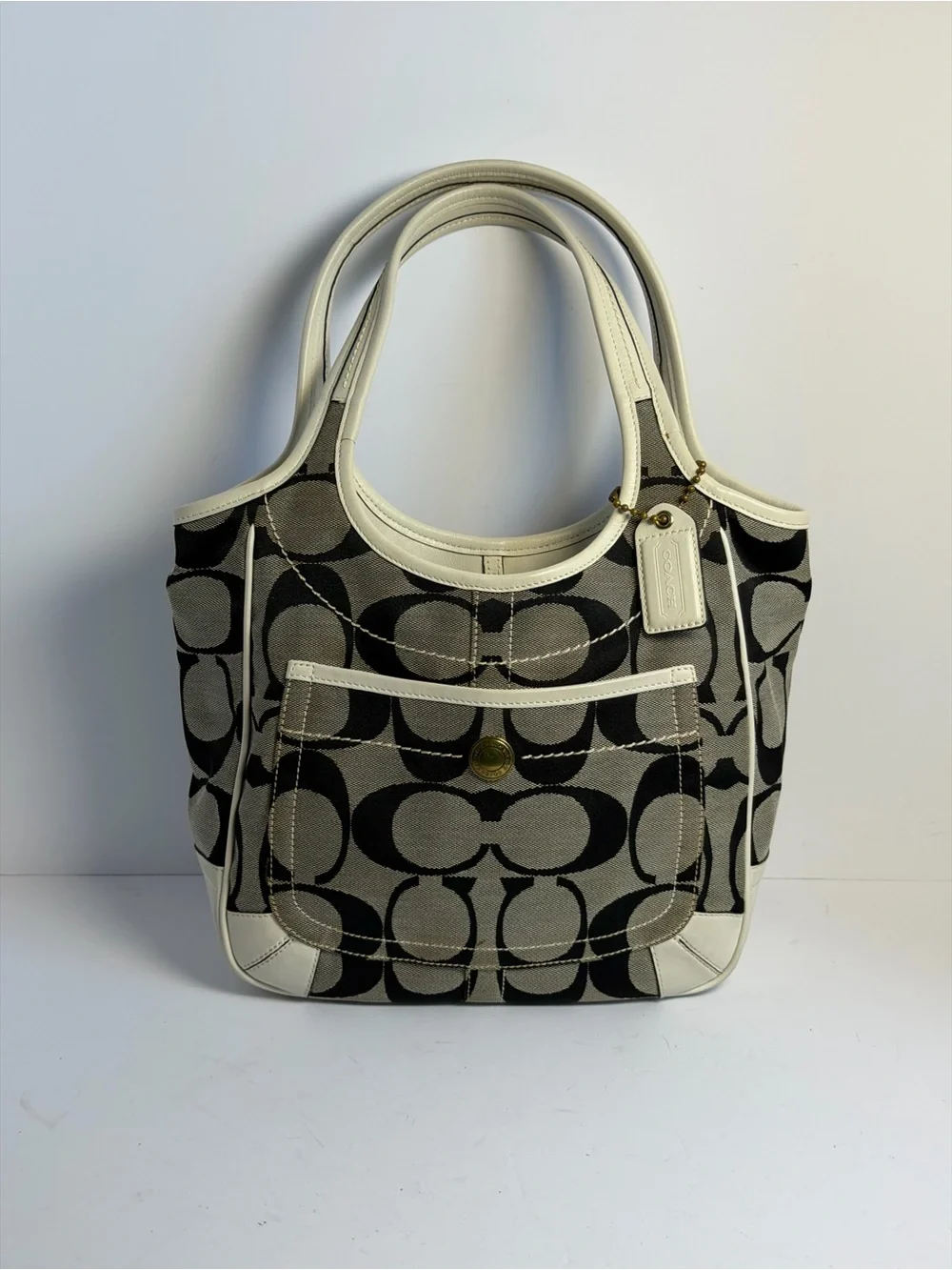 Coach Y2K Grey/White Signature C Monogram Jacquard Canvas Shoulder Hobo Bag